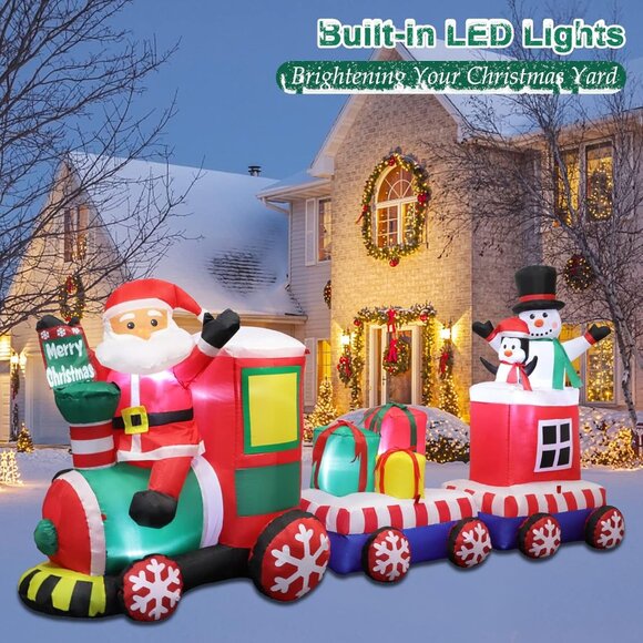 ⚡8 FT Christmas Inflatables Train with Santa Claus Gift Boxes Outdoor Decoration - Picture 3 of 6